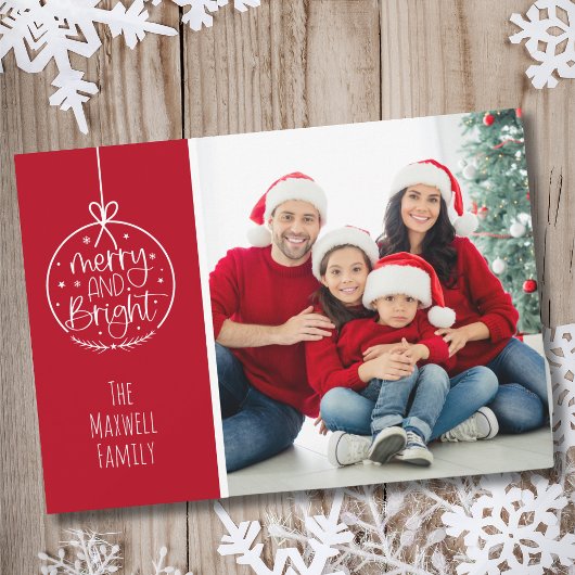 Eenvoudige Rood Wit Foto Vrolijk Kerstmis Feestdagenkaart