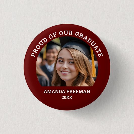 Eenvoudige Rood & Wit Gepersonaliseerd Foto Afstud Ronde Button 3,2 Cm (Voorkant)