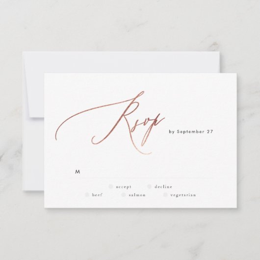 Eenvoudige Roos Gold Calligrafie RSVP Kaartje (Voorkant)