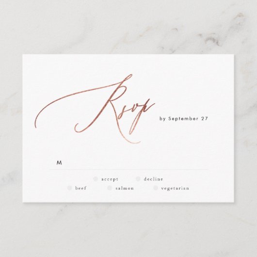 Eenvoudige Roos Gold Calligrafie RSVP Kaartje (Voorkant)