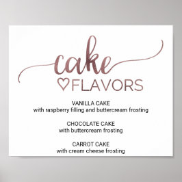 Eenvoudige Roos Gold Calligraphy Cake Flavors Sign Poster