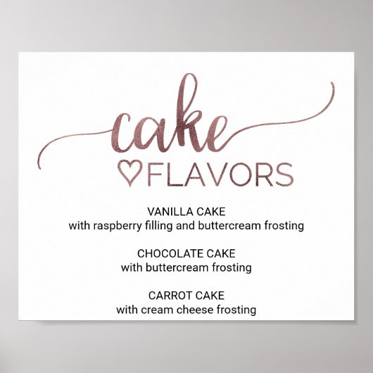 Eenvoudige Roos Gold Calligraphy Cake Flavors Sign Poster (Voorkant)