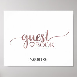 Eenvoudige Roos Gold Calligraphy Guest Book Sign Poster