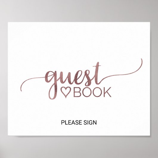 Eenvoudige Roos Gold Calligraphy Guest Book Sign Poster (Voorkant)
