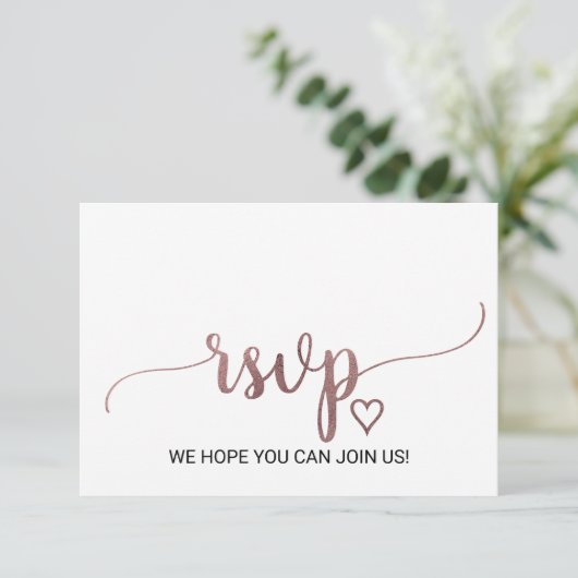 Eenvoudige Roos Gold Calligraphy Website RSVP Card (Staand voorkant)