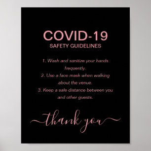 Eenvoudige Roos Gold Covid Safety Guidelines Black Poster