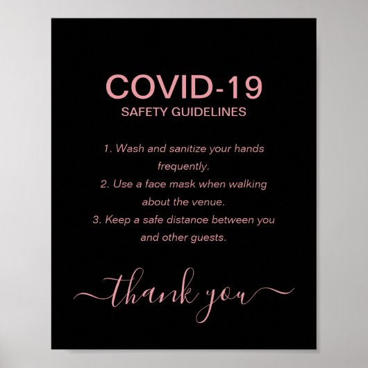 Eenvoudige Roos Gold Covid Safety Guidelines Black Poster (Voorkant)