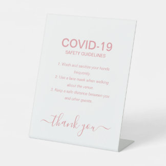Eenvoudige Roos Gold Covid Safety Guidelines Party Reclamebord Met Voetstuk