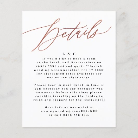 Eenvoudige Roos Gold-gegevens op rugbruiloft Flyer (Achterkant)