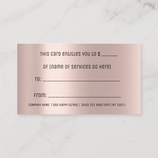 Eenvoudige Roos Gold Heart Cadeaubonnen MUA Afsprakenkaartje (Achterkant)