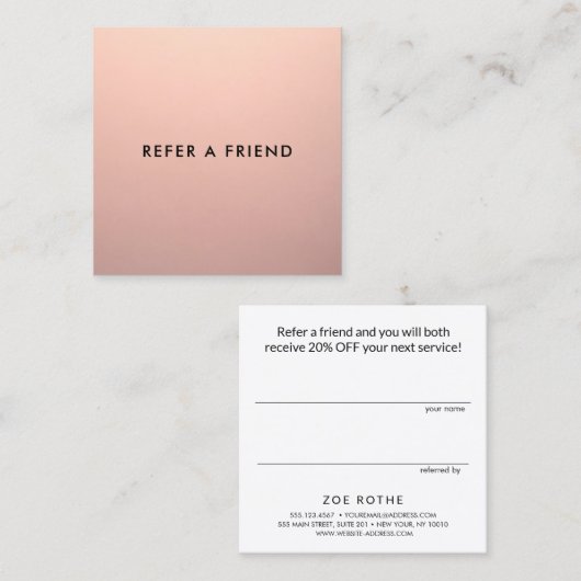 Eenvoudige Roos Gold-klantverwijzing Aanbevelingskaartje (Voorkant / Achterkant)