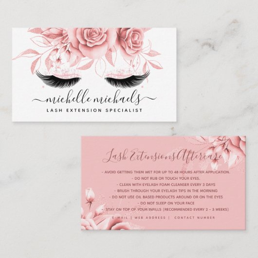 Eenvoudige Roos Gold Lashes nazorginstructies Visitekaartje (Voorkant / Achterkant)