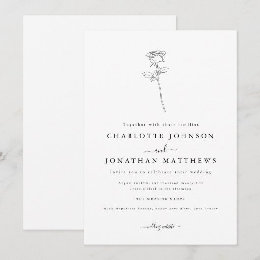 Eenvoudige Roos minimalistische bruiloft Kaart (Voorkant / Achterkant)