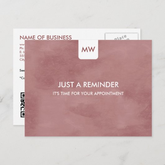 Eenvoudige Rosy Brown Chic Appointinder QRCode Briefkaart (Voorkant / Achterkant)