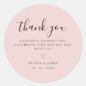 Eenvoudige Rosy Minimalist Wedding Dank u Ronde Sticker (Voorkant)