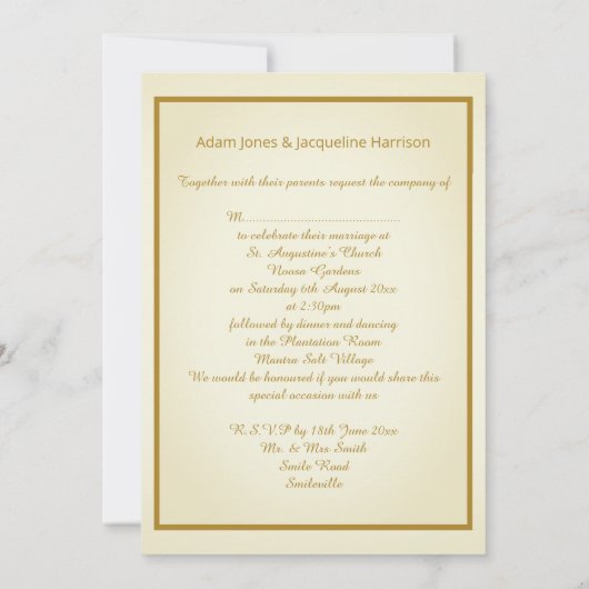 EENVOUDIGE ROUW GOLD BORDER Weddenschap Kaart (Achterkant)