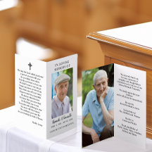 Eenvoudige rouwkaart met foto gevouwen gebedskaart