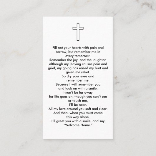 Eenvoudige rouwkrans op duif-herdenkingsgebedskaar visitekaartje (Achterkant)