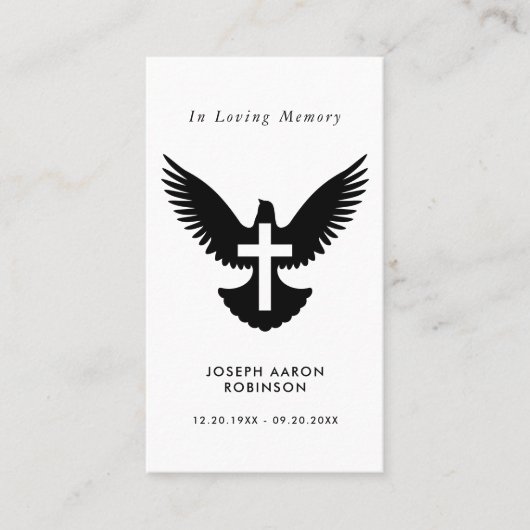Eenvoudige rouwkrans op duif-herdenkingsgebedskaar visitekaartje (Voorkant)