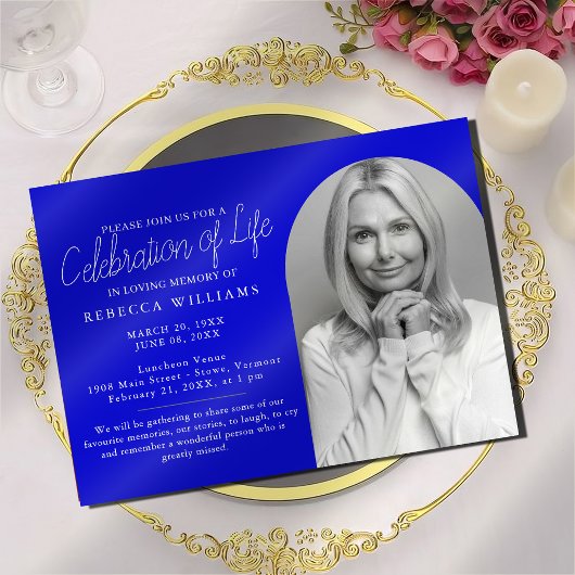 Eenvoudige Royal Blue Celebration of Life Invitati Kaart
