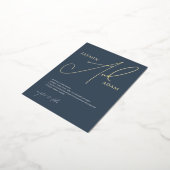 Eenvoudige Royal Blue en Gold Script Wedding Gold Folie Uitnodiging Briefkaart (Gedraaid)