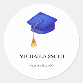 Eenvoudige Royal Blue Graduation Cap Envelope Seal Ronde Sticker