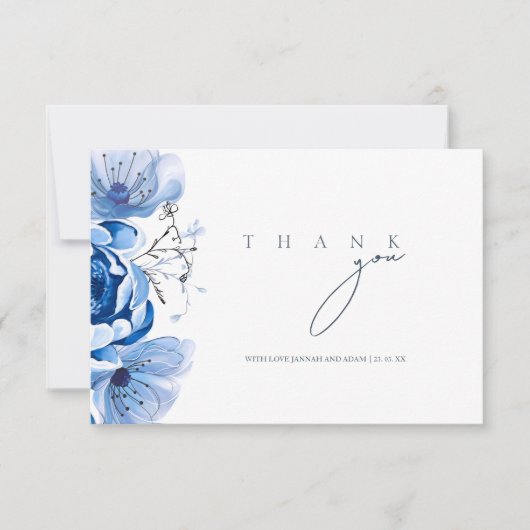 Eenvoudige Royal Blue Opulence Bloemen Rozen Bruil Bedankkaart (Voorkant)