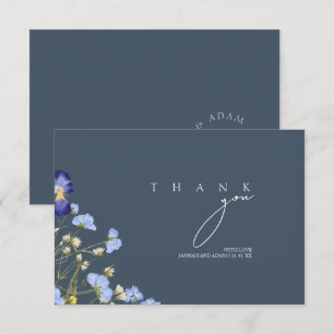 Eenvoudige Royal Blue Opulence Wildflower bruiloft Bedankkaart