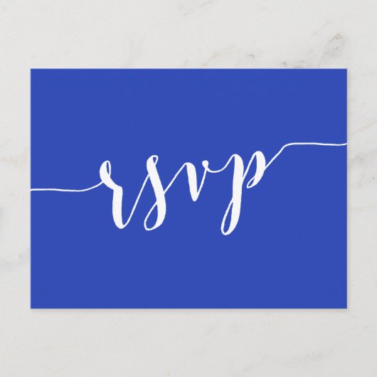 Eenvoudige Royal Blue Wedding RSVP-Briefkaarten Uitnodiging Briefkaart (Voorkant)