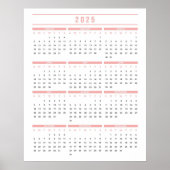 Eenvoudige Roze 2025 Kalender Poster (Voorkant)