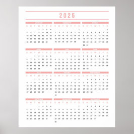 Eenvoudige Roze 2025 Kalender Poster