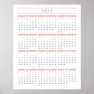 Eenvoudige Roze 2025 Kalender Poster