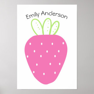 Eenvoudige Roze Aardbei Gepersonaliseerde naam Poster