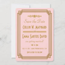 Eenvoudige Roze Art Deco Save The Date Uitnodiging