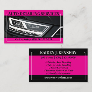 Eenvoudige Roze Auto Service Detailing Foto Sjablo Visitekaartje
