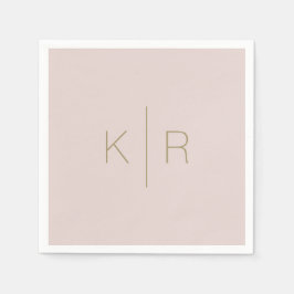 Eenvoudige Roze Beige Gouden Monogram Bruiloft Ser Servet