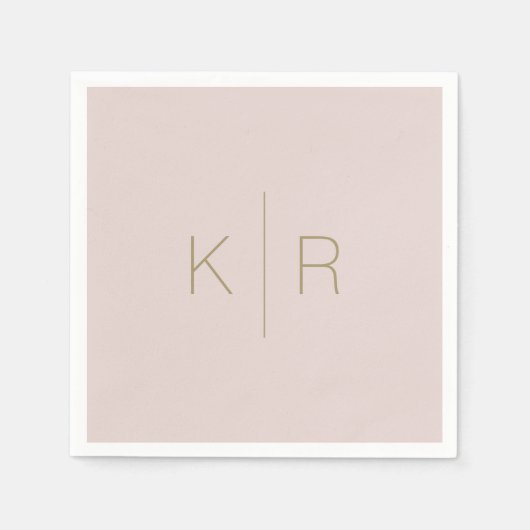 Eenvoudige Roze Beige Gouden Monogram Bruiloft Ser Servet (Voorkant)