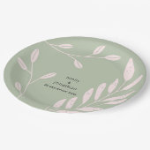 Eenvoudige roze bladeren namen datum salie groen b papieren bordje (Gekanteld)