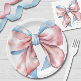 Eenvoudige Roze Blauwe Boog Geslacht Onthulling Papieren Bordje