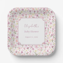 Eenvoudige roze bloemen baby shower papieren borde