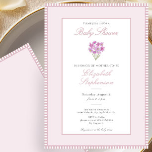 Eenvoudige Roze Bloemen Baby Shower Uitnodiging