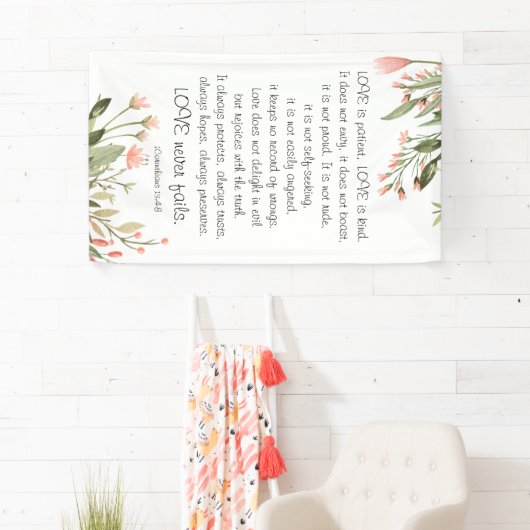 Eenvoudige Roze Bloemen Bijbel Verse Bruiloft Spandoek (Insitu)