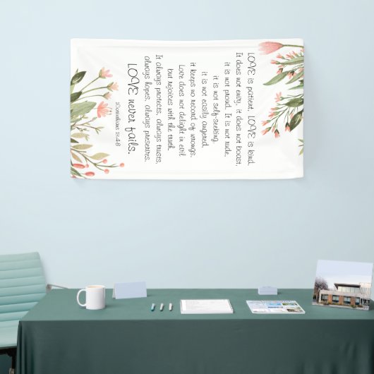 Eenvoudige  Roze Bloemen Bijbel Verse Bruiloft Spandoek (Beurs)