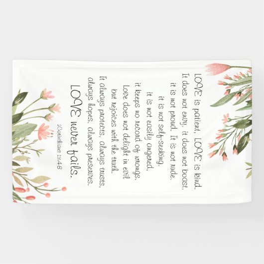 Eenvoudige  Roze Bloemen Bijbel Verse Bruiloft Spandoek (Horizontaal)