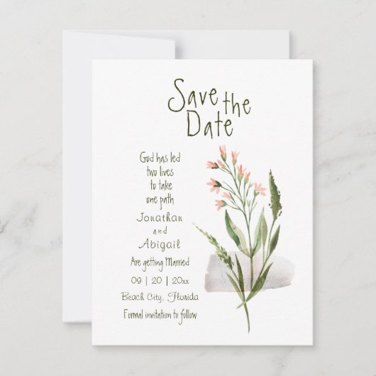 Eenvoudige  roze bloemen Christelijke bruiloft Save The Date (Voorkant)
