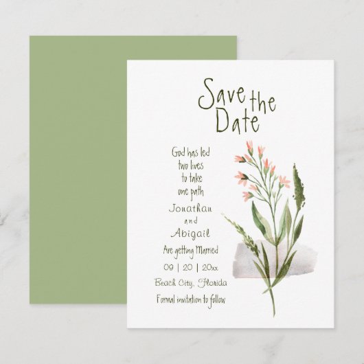 Eenvoudige  roze bloemen Christelijke bruiloft Save The Date (Voorkant / Achterkant)