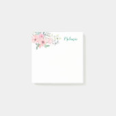 Eenvoudige roze bloemen en botanische noten post-it® notes (Voorkant)
