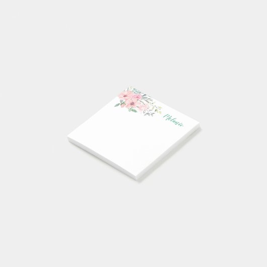 Eenvoudige roze bloemen en botanische noten post-it® notes (Schuin)
