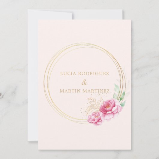 Eenvoudige Roze Bloemen Goud Nuestra Boda Kaart (Achterkant)