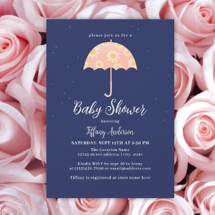 Eenvoudige roze bloemen paraplu meisje Baby shower Kaart